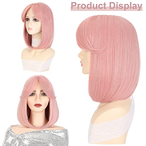 Soulwigger 12 Pink rosa reto curto Bob peruca com franja de cortina para meninas mulheres diariamente usam altura