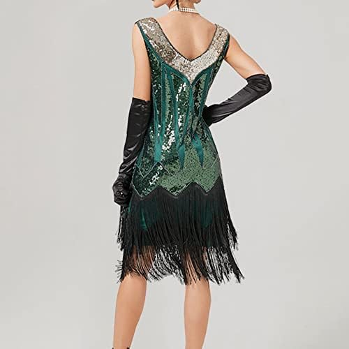 Vestido de bola vestido de vestido vintage feminino sexy vestido sem mangas 1920s lantejous de miçangas duplas, vestido
