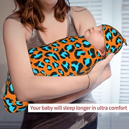 Blue Orange Leopard Print Baby Boy Swaddle Swaddle Planket Set, macio e elástico recebendo cobertor para recém -nascido, saco