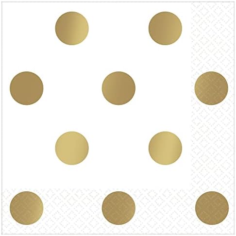 Guardanapos de papel de bebida - 5 x 5 | Polinhas brancas/douradas POLOS | Pacote de 16