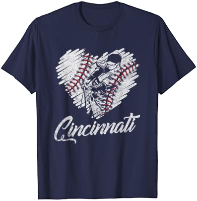 Cincinnati Baseball Heart Heart T-shirt de fãs de beisebol vintage