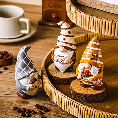 3 pcs gnomos de café gnomos de girassol para acessórios para decoração de casa decoração de café bar resina sueca gnome decoração gnome gnome estatuetas para mesa de cozinha decoração de escritório, 3,9 x 2,8 polegadas