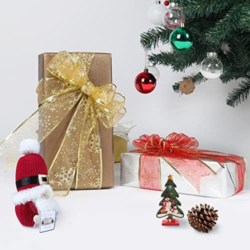 Arquiel 2,5 x 50 jardas de Natal com fio, fibrons de flocos de neve glitter para embrulho de presentes DIY Crafts Decoração de árvores de Natal, Organza Vermelha