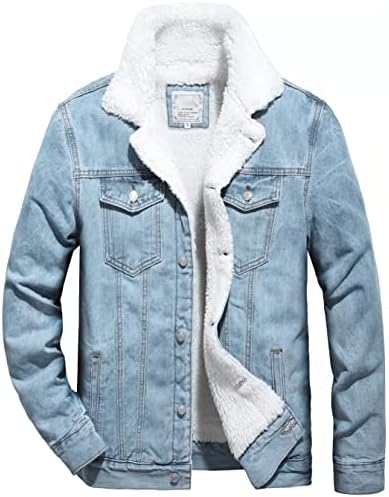 Fiilimer Men's Fleece laded Jean Jacket Winter Sherpa Windbreaker Cotton Denim Trucker Jacket