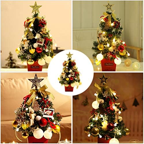 Nuobesty Gold Decor Mini Led Christmas Tree With Christmas Balls Holly Berries Ornamentos miniaturos Decorações de mesa
