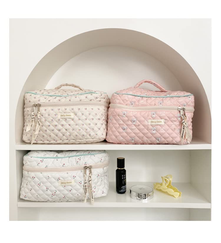 Estético kawaii fofo bolsa cosmética Travel Organizador de maquiagem de algodão com alça bolsa de higiene pessoal para mulheres adolescentes