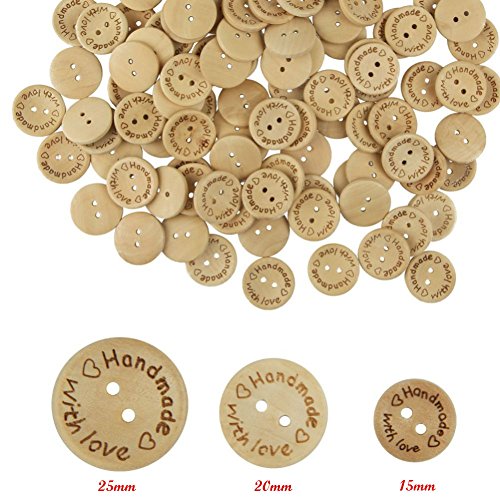 Akoak 100 peças por pacote 20 mm 2 orifícios com botões de madeira de amor, costurando scrapbooking buttons artesanais redondos