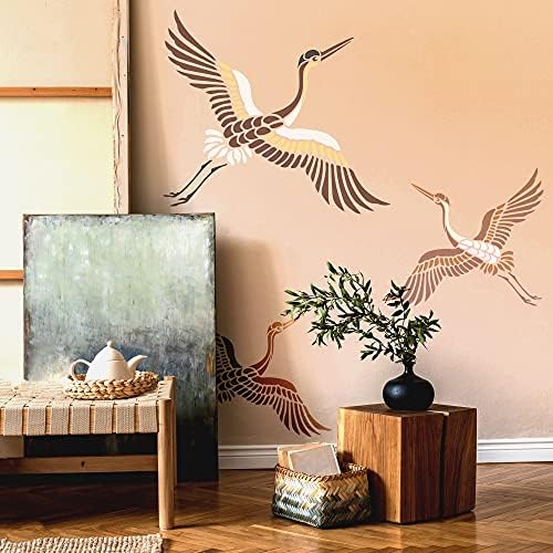 Estêncil de parede de plástico reutilizável // Crane Flying - Heron // Modelo de Art Craft Mylar