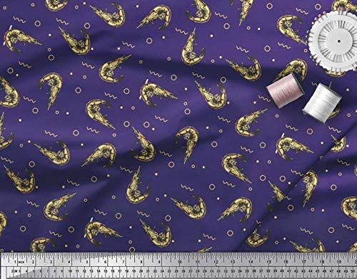 Soimoi Cotton Jersey Fabric Circle, Dot & Prawnns Ocean Print Fabric by Yard 58 polegadas de largura