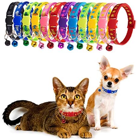 Ameolela 12 PCs Cat Collars Breakaway com Bell Nylon colares coloridos de segurança colorida para animais de estimação