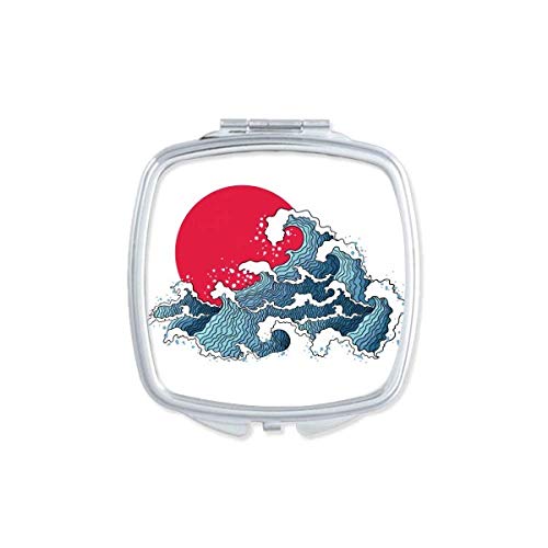 Japão Red Sun Sea Aquarela Espelho Portátil Compact Pocket Maquiagem de dupla face de vidro