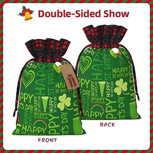 Sacos de presente de cordão de Natal St.Patrick-Days-Green Buffalo Plaid Saco de Bolsa Favoras Favors
