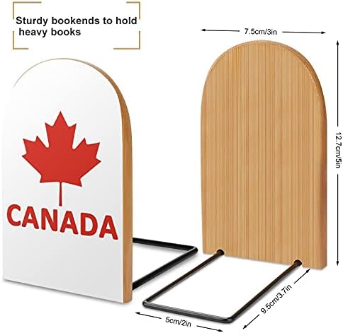 Livro de bordo de bandeira do Canadá termina para prateleiras para suportes para livros de madeira para livros pesados ​​divisor moderno decorativo 1 par