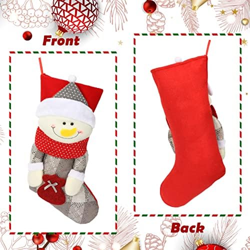 Easfan 3pcs meias de Natal 3d grandes meias de natal de 18 '' com boneca de neve de santa caráter de rena padrão infantil sacos de