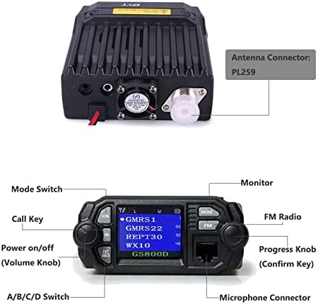 GMRS Mobile Radio Mini tamanho 20 watt Long Range Repeater Capable NOAA Weather Alert Radio bidirecional GS800D