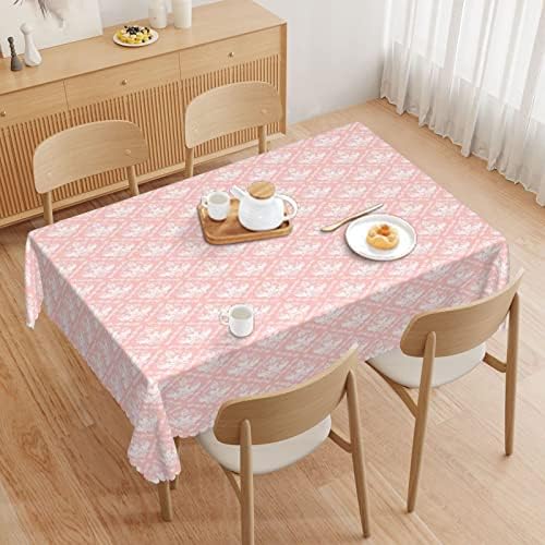 Padrão de damasco rosa Toca de mesa 60x104 polegadas, roupas de mesa de retângulo para mesas de 6 pés-Toalhas de impressão reutilizáveis