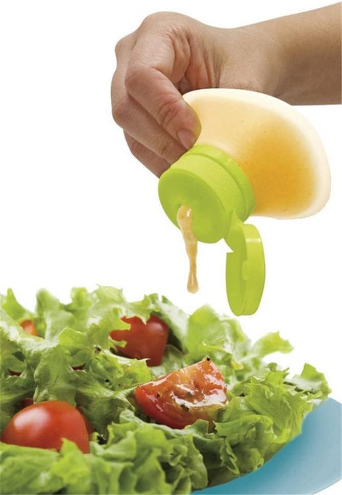 DOBRYDOM 6 Pacote de salada portátil Recipientes de molho, Silicone Squeeze Bottle Compert Cap Kitchen Tool Kitchen Dispensers Dispensadores Mini Recipientes de Armazenamento de Alimentos