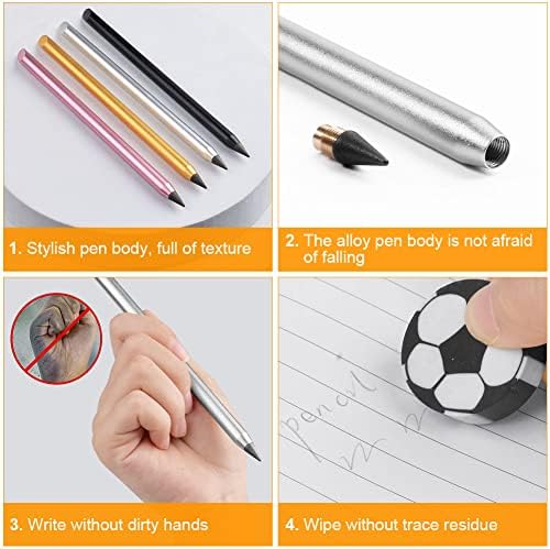 AuAuy 2pcs Metalless Lápis sem tinta, lápis infinito, lápis eterno reutilizável, lápis de ponta substituível com 2 lenço substituível