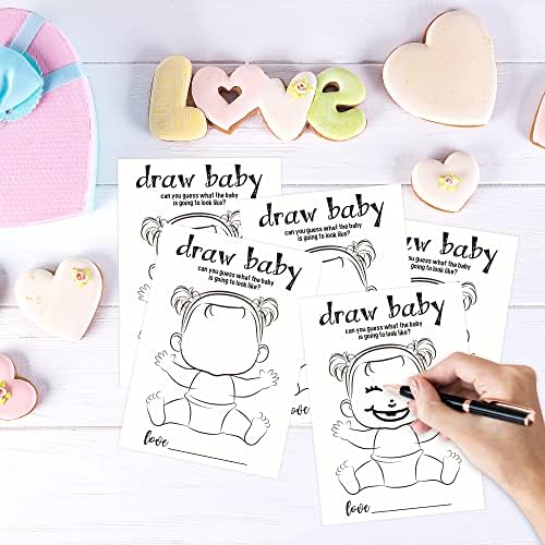 Jogo de chá de bebê, 30 desenhar cartas de jogo para bebês, gênero revelar festas de chá de chá de bebê suprimentos de