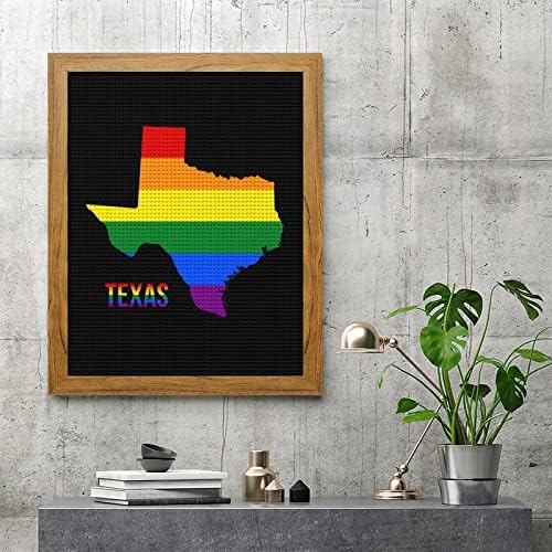 Mapa do estado do Texas na bandeira de arco -íris LGBT kits de pintura de diamante de imagem 5d DIY FLILHO FLILHO