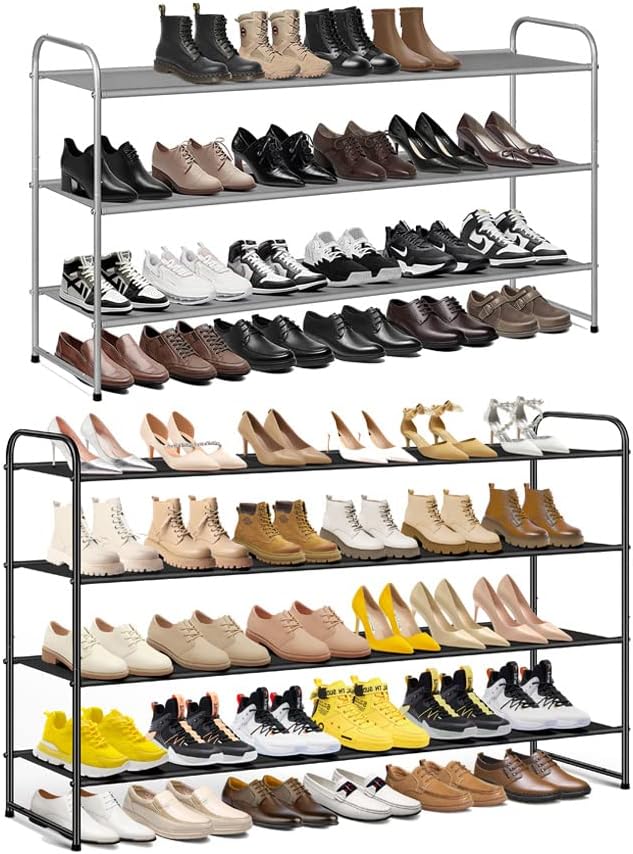 Misslo Long Long 3 Rack de sapatos para armário e organizador de sapatos de 4 camadas para armazenamento de sapatos de sapatos de armário Pilhas de calçados largura possuem 24 pares de tênis de homens, saltos de mulheres, botas