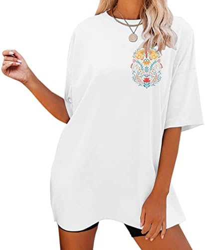 Camisetas gráficas de tamanho grande, letra engraçada impressão gráfica de manga curta Crew pescoço de túnica básica