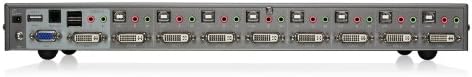 INTERRADA DO RACKMOUND DVI E VGA KVMP com 4 portas com KVM USB 4-DVI-D, 4-VGA USB Audio/Mic KVM, com conjunto completo