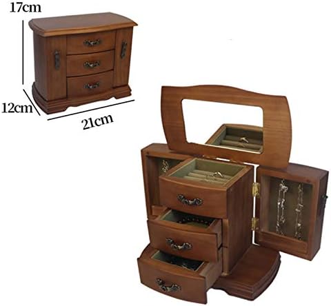 Caixa de jóias, caixa de armazenamento feminino caixa de jóias de madeira maciça de jóias chinês estilo retrô de jóias de portas duplas caixa de jóias de joalheria de pulseira