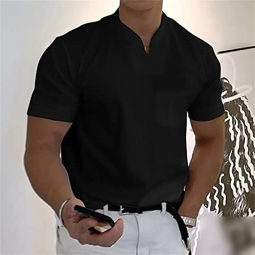 T-shirt de decote em V para fitness de coloração sólida casual de cor sólida