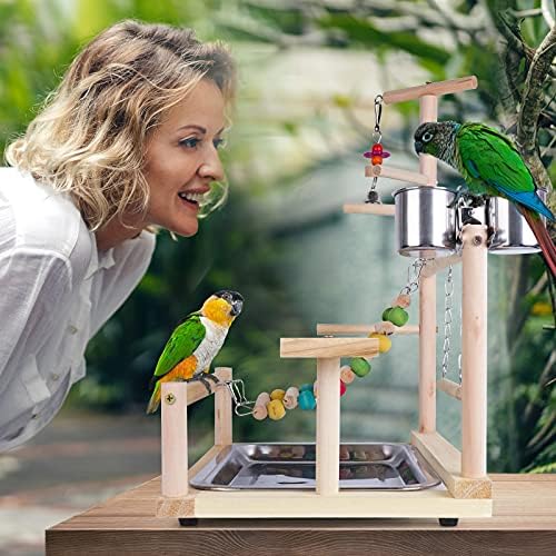 Roseflower Parrot Playstand Bird Playground Wood Perch Gym Playpen com Fedador Copa Bandeja de balanço da escada - Jogue Toys