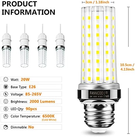 Lâmpada LED 20W E26/E27 Base 150W equivalente 2000 lúmen 6500k Luz do dia legal Branco não minimabilizável Iluminação