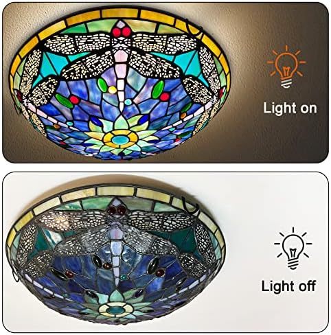 Luzes de teto Tiffany Tiffany de ArtZone, Luz de teto de vitral 3 Luzes de 16 polegadas Tiffany Flutu