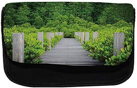 Caixa de lápis de paisagem lunarável, ponte com manguezais, bolsa de lápis de caneta com zíper duplo, 8,5 x 5,5, verde