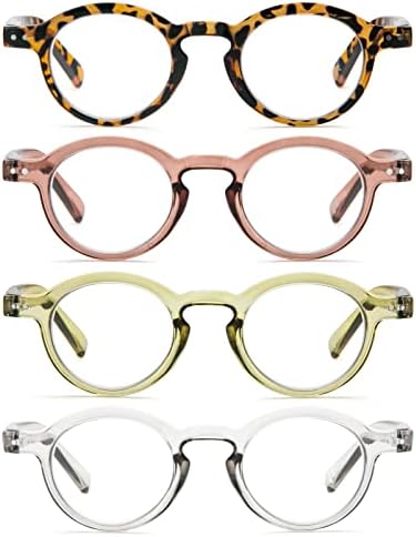 Kokobin 4-Pack Small Round Reading Glasses Litores confortáveis ​​quadro elegante colorido para mulheres