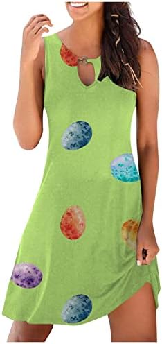 Vestido de estampa de ovo de Páscoa Lcepcy para mulheres 2023 Verão Casual Mini vestido Casual Casual Casual Longo Curto Flowy
