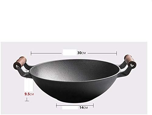 Gydcg Iron wok com alças e tampa de madeira wok, conjunto de wok não chef de chef