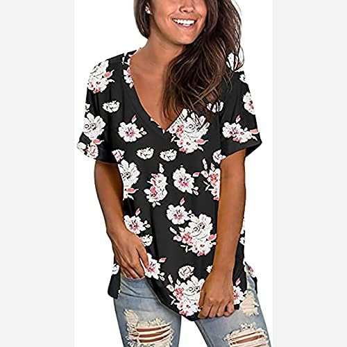 Tamas de impressão floral feminina Camiseta sexy camiseta em vaca curta camiseta curta camisetas casuais