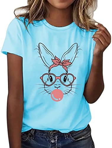Mulheres se encaixam nas camisas da páscoa feminina de manga curta Crew pescoço coelho de coelho de coelho camiseta impressa camiseta