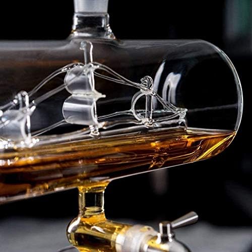 Whisky Decantador Whisky Decanter Set com 4 óculos e suporte de madeira de carvalho, dispensador de licor exclusivo para decantadores de bebidas alcoólicas e álcool