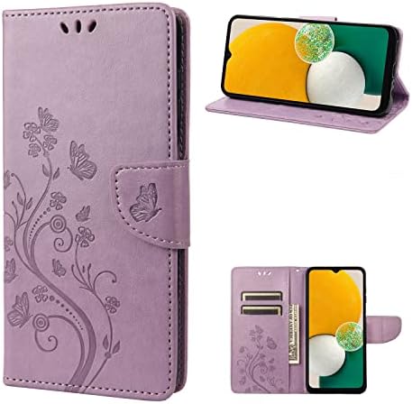 Caixa de carteira do Diário do Mavis Galaxy A14 5G, capa de fólio de couro magnético para a capa Samsung Galaxy A14 5G Flip com suporte de cartão Kickstand, Butterfly Floral em relevo para mulheres