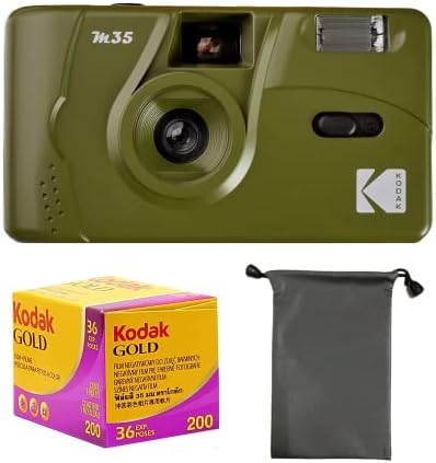 Kodak M35 Câmera de filme reutilizável de 35 mm, foco grátis, construa em flash poderoso, pacote com filme e bolsa