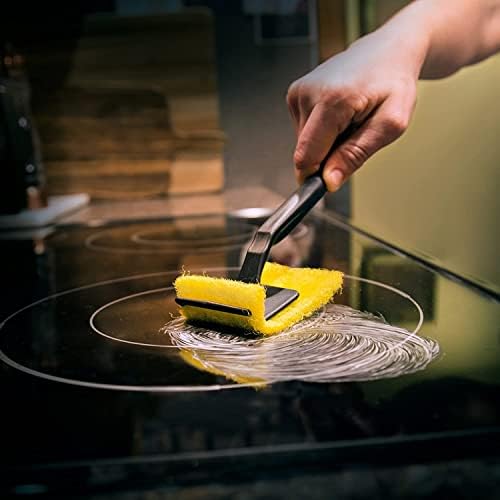 Cerama Bryte Combo Kit Pow -R Grip, raspador, almofadas e remove manchas resistentes Cooktop e fogão limpador para vidro