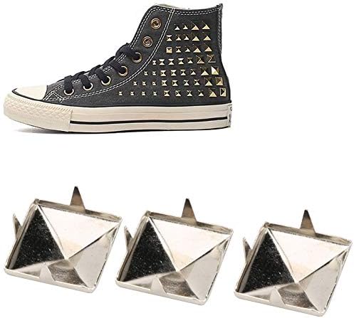 GLOGLOW Spike Studs, 100pcs 10mm-15mm Diy Leathercraft Square Pyramid Punk rebites prateado metal 4 manchas de metal para pulseiras Bolsa de sapatos de roupa