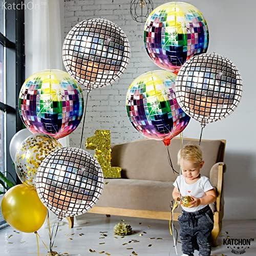 Katchon, grandes balões de bola de discoteca multicolorida - pacote de 6 | Balões de discoteca para decorações de festas de discoteca | Silver Disco Ball Balloon para decorações de festas dos anos 80, decorações de festas dos anos 70 | Balões de festa de discoteca
