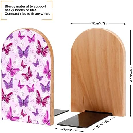Purple Butterfly Wood Decorativo Livros Livros não esquisitos End para prateleiras 1 par 7 x 5 polegadas