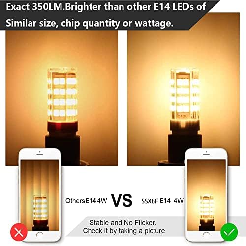 Lâmpadas LED SSXBF E14, lâmpada base européia E14, lâmpada incandescente equivalente e 4W de 4W, 3000k branco, 350lm, 5-pacote 5