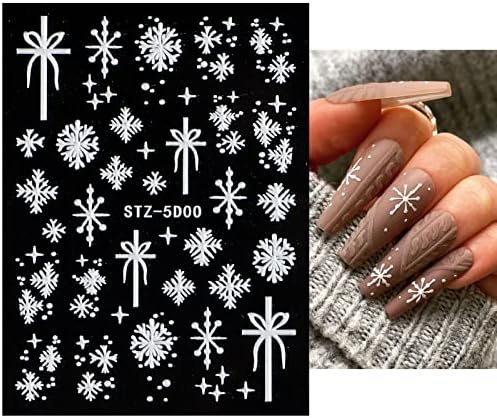 Adesivos de unhas de natal - 4 folhas 5d Decalques de arte de unhas de floco de neve Elks Decorações de unhas DIY adesivos de