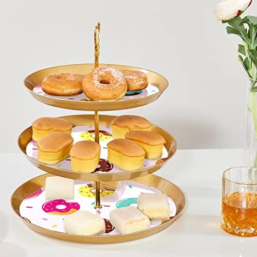 Stand de bolo de 3 camadas, Donuts de padrões de verão Torre de exibição de sobremesa, porta -cupcake de plástico Cupcake Servando para Celebração de chá de bebê para festa de aniversário de aniversário