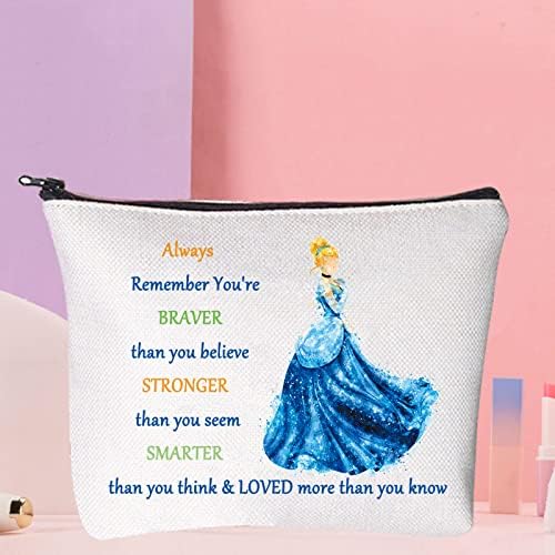 WZMPA Princess Movie Movie Makeup Bag Princess Inspirado Gift Você é mais corajoso mais forte do que você acha que a bolsa de zíper