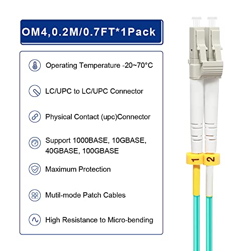 FlyProfiber 0,2m OM4 LC a LC Cabo de remendo de fibra, opções de comprimento: 0,2m -100m, duplex 50/125UM Multimode Fiber Optic Cables LSZH 40GB/100GB - 0,2M